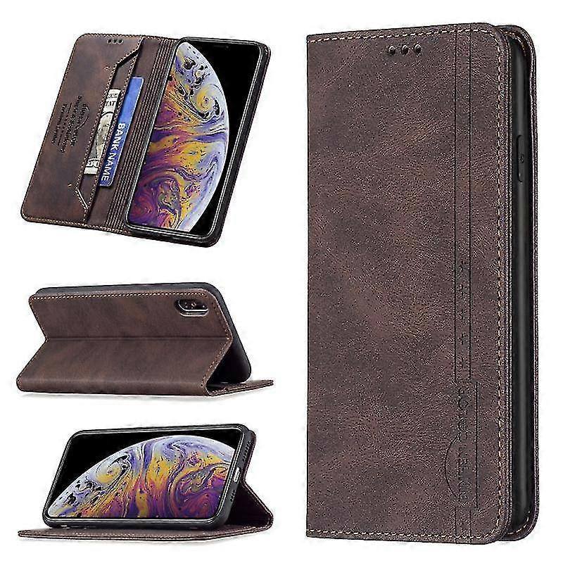 لفون Xs ماكس المغناطيسي Rfid حجب المضادة للسرقة حالة جلدية مع حامل وفتحات بطاقة والمحفظة (البني)
