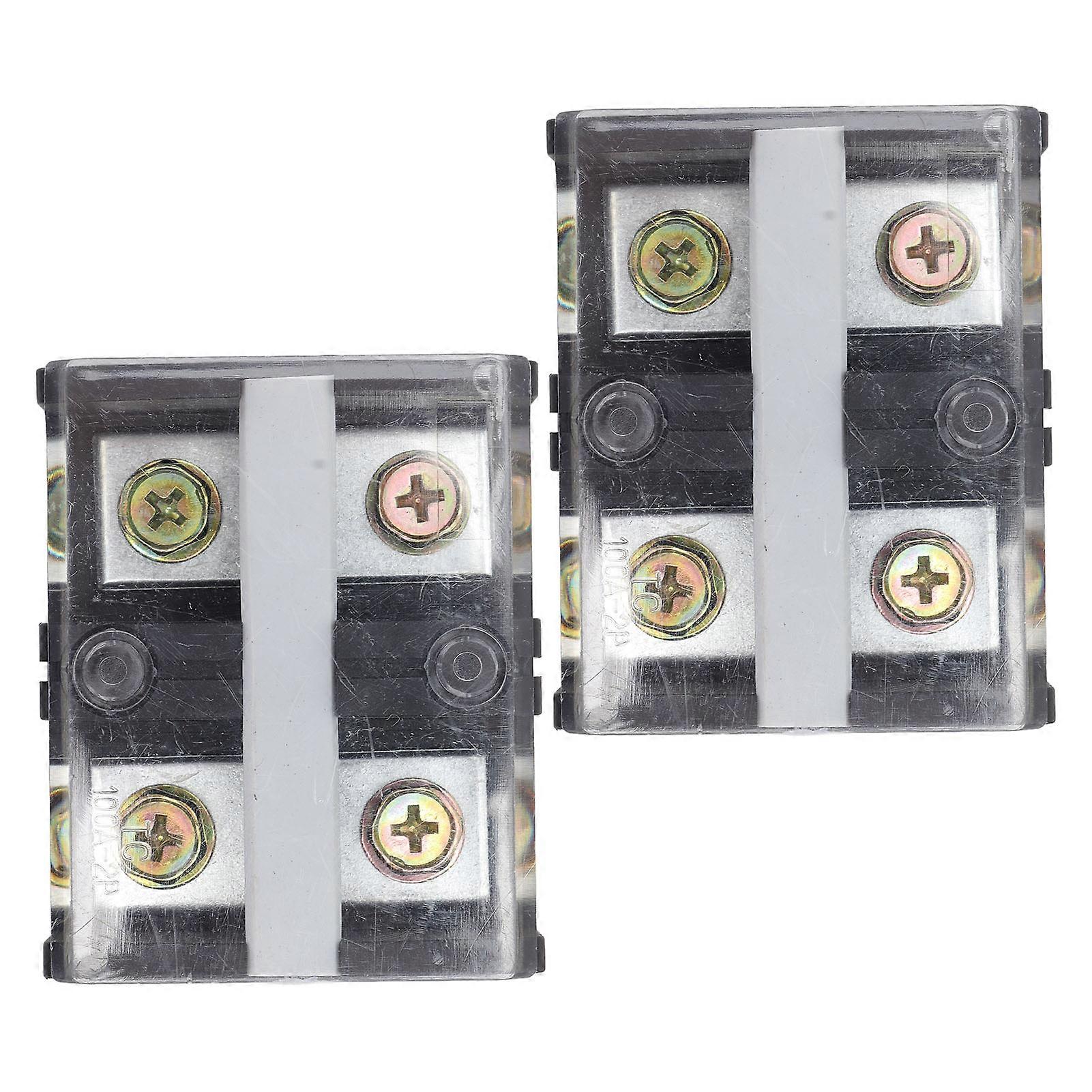 2pcs Wire Barrier Block Terminal Strip 600V 100A TC Fixed Iron Dual Rows Terminal Strip with Cover Black 2 Positions (1002) 