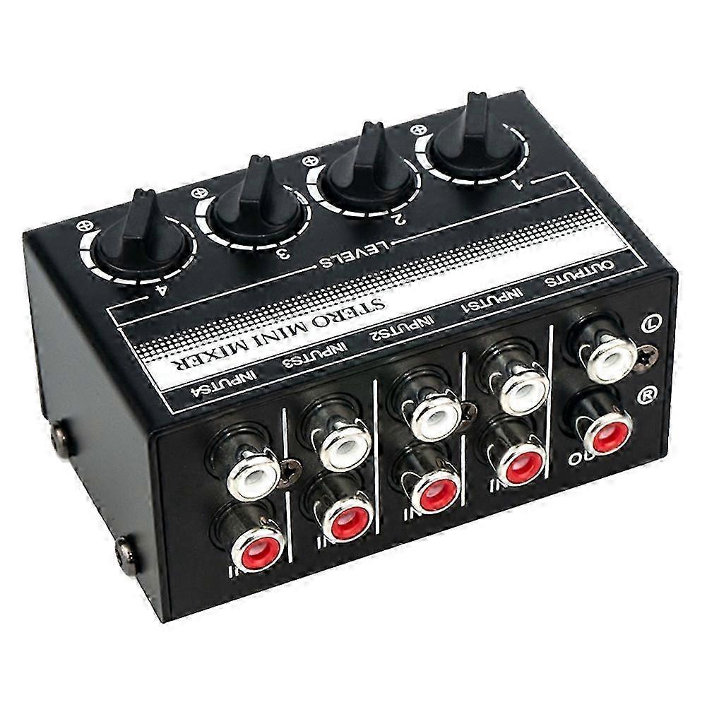 4 Channel Stereo Audio Mixer Support Input and Output Mini Passive Stereo Mixer with Separate Volum