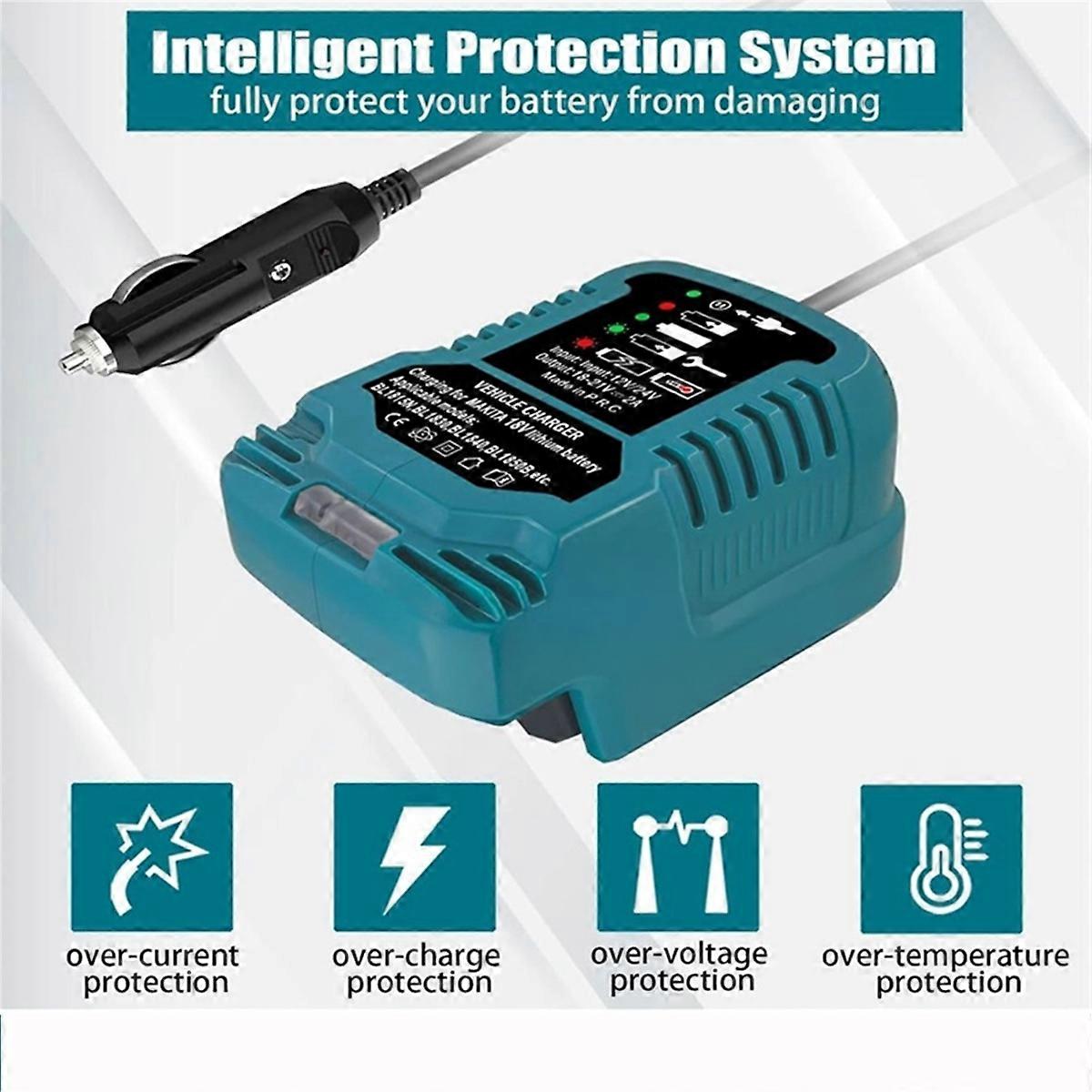 For Maikta BL1830 BL1840 BL1850 BL1840B BL1815 18V Li-Ion Battery Lighter Plug Mini Charger Vehicle
