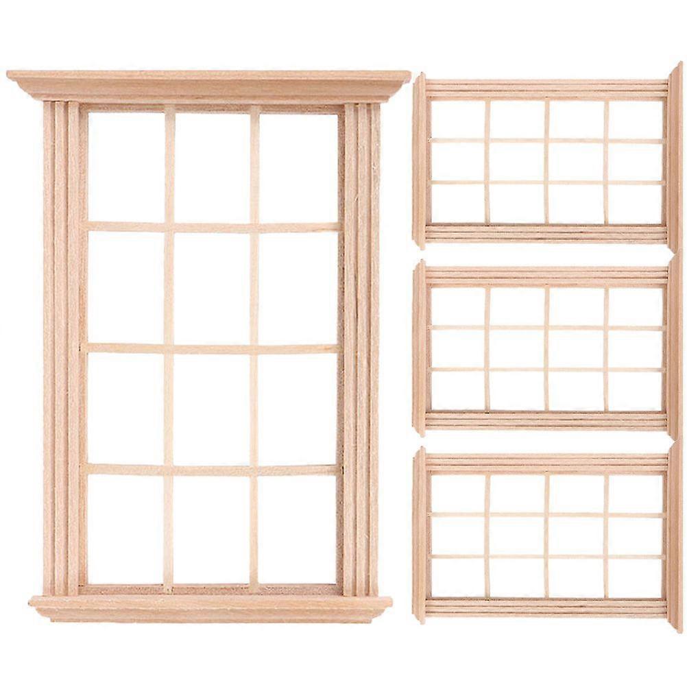 4pcs Doll House Wood Window Models Miniature Window Models Miniature Window Decorations