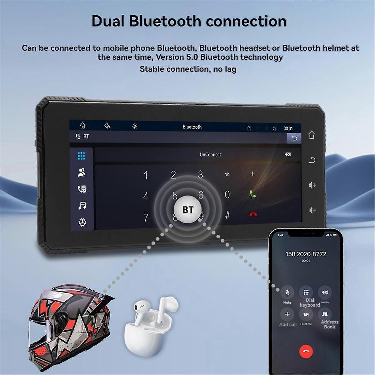 6,86 Zoll Motorrad Bluetooth Tragbarer Bildschirm GPS Navigation IP65 Wasserdicht Wireless Carplay Android Auto MP5 Player