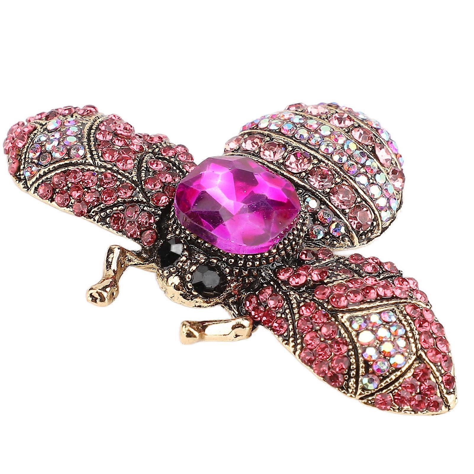 Retro Bee Brooch Jewelry - Alloy Pin with Decorative Rhinestones for Coats and Suits, Rose Red Design