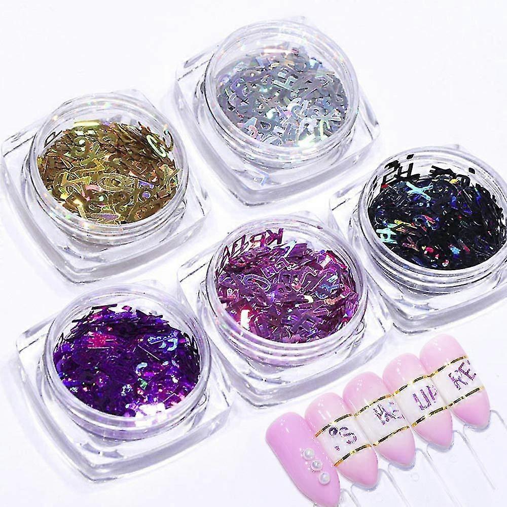 3D Brief Nail Art Glitzer Pailletten 5 Boxen Holografischer Laser Englisch Alphabet Nagel Pailletten Funkeln Nägel Paillette Flocken Maniküre Nagel Dekoration Gli