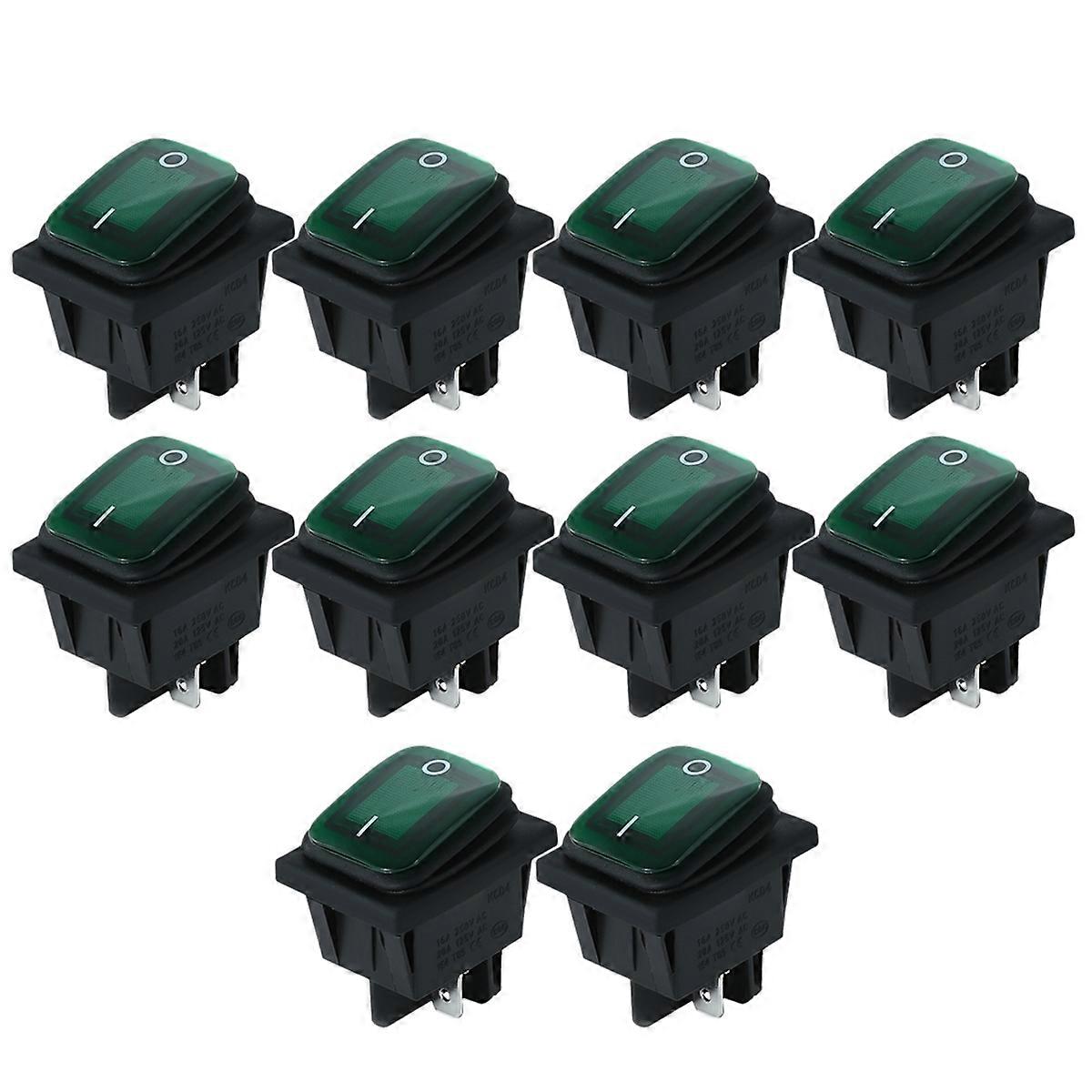 4 Pins Waterproof Rocker Switch 250V 16A Car Boat Button with LED Light Green Light