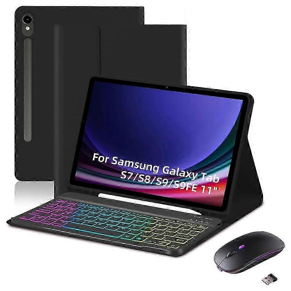 Ensemble de souris clavier Bluetooth pour Samsung Galaxy Tab S9 Fe / s9 / s8 / s7 étui pour tablette + clavier rétroéclairé RVB + souris
