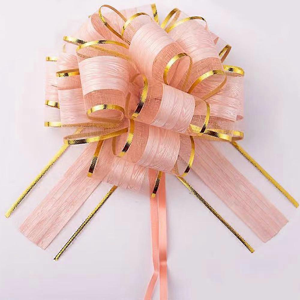 6 Pcs Pink Pull Bows 6 Inches Diameter for Gift Wrapping, Party Decorations, and Celebration Supplies