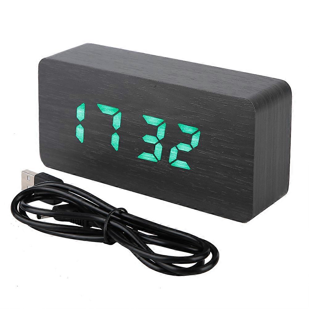 Portable USB Alarm Clock LED Temperature Humidity Display Wake Up Clock (Black)