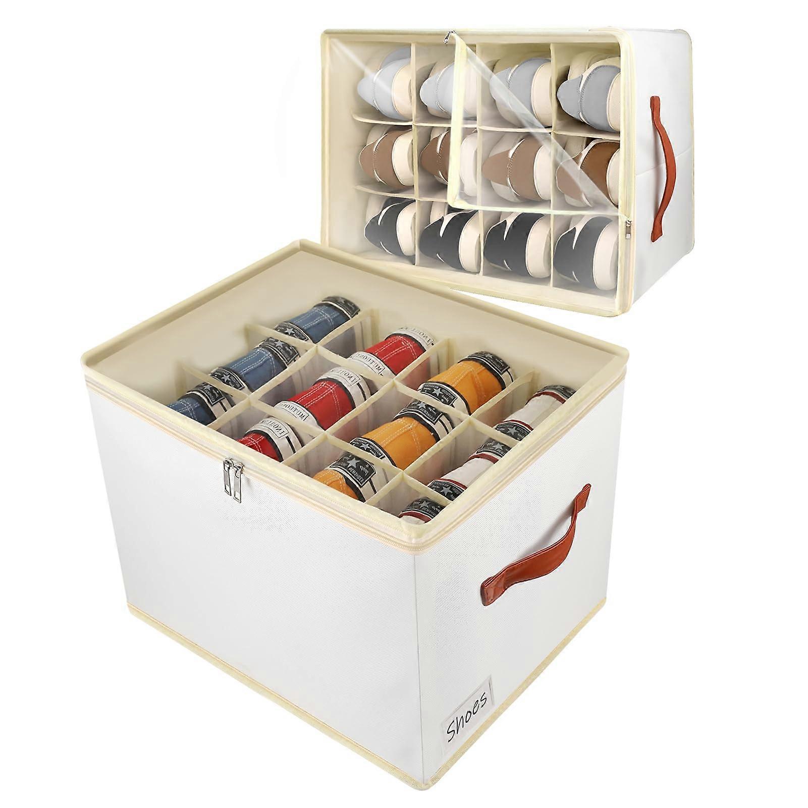 2 Pack Stackable Shoe Storage Boxes, 24-Cell Clear Lid Organizers for Closets & Wardrobes