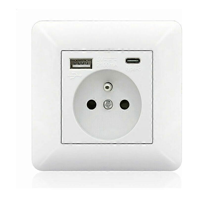 French Type-c+USB16A Type 86 socket panel, number of sockets: 2 holes, number of USB ports: 1, number of type-c ports: 1, safe and firm (white arc)