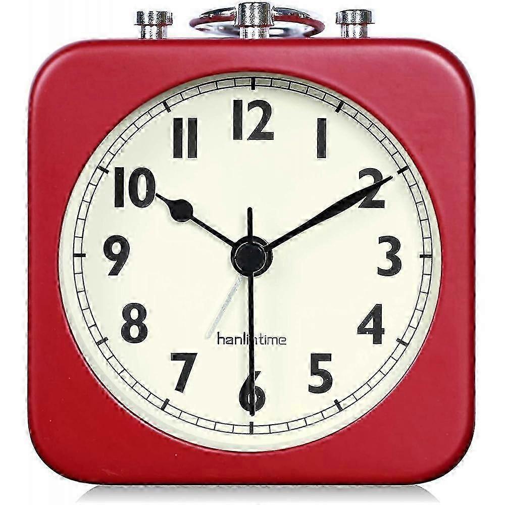 Analog Väckarklocka Röd Fyrkant Tyst Liten Metall Resa Väckarklockor För Barn Sovrum Säng Vardagsrum Kontor Röd RBQ