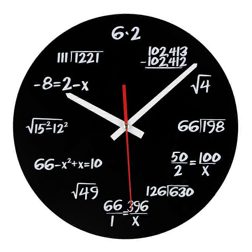 Unique modern design wall clock with simple mathematical equations to mark the hours, Black