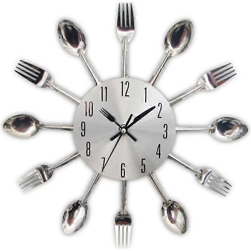 Mirror Effect Kitchen Clock Spoon Fork Cutlery Shape Perfect for Home Decoration 32*32*4CM