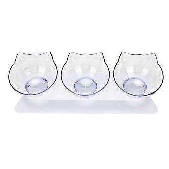 Comedero elevado para gatos, 3 tazones, transparente, desmontable, protección para la columna cervical, comedero elevado para gatos