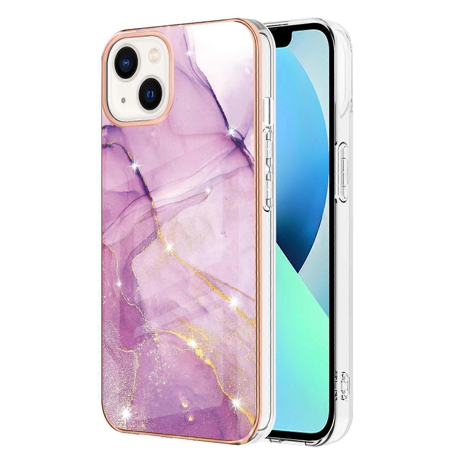 Electroplating Marble Pattern Dual-side IMD TPU Shockproof Phone Case For iPhone 15 Plus