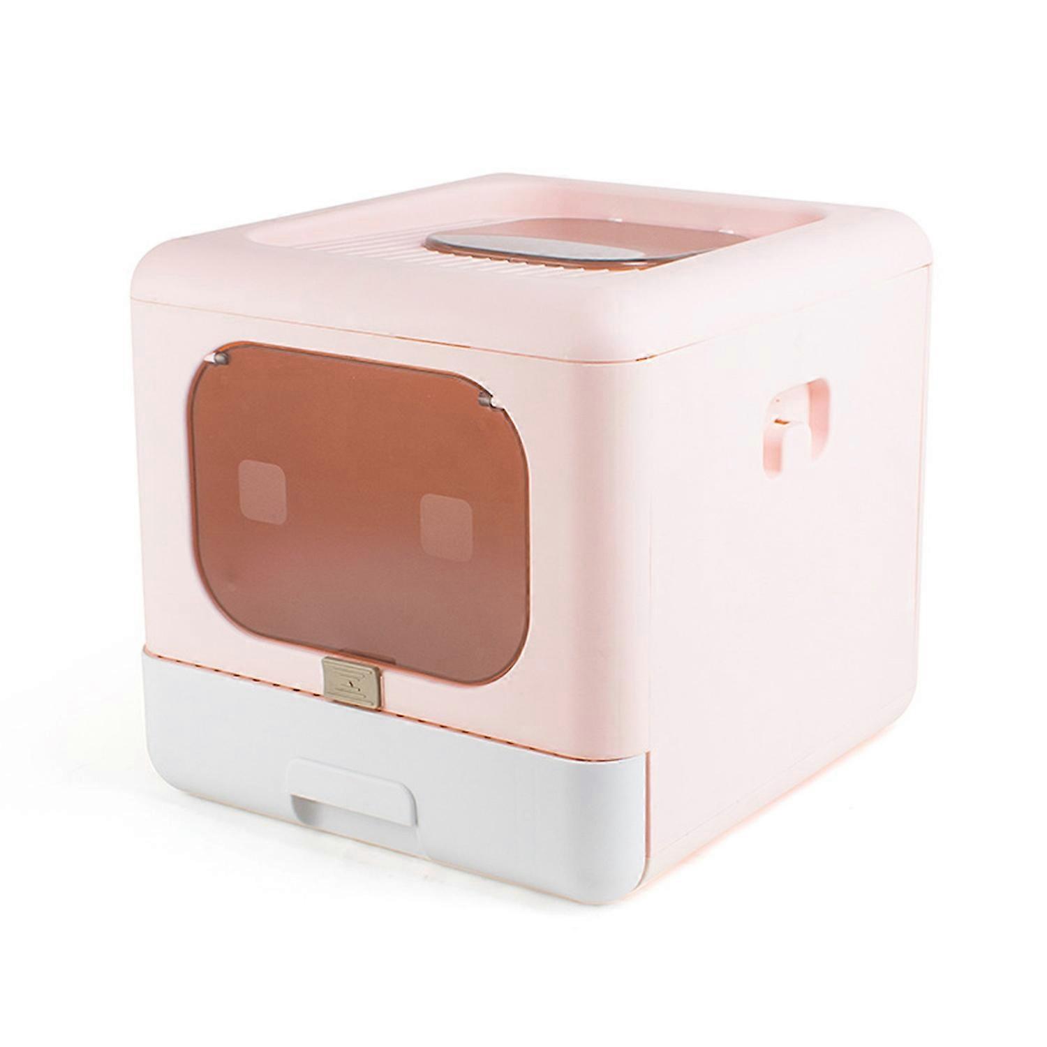 Cat Litter Box Enclosed PP Odorless Foldable Anti Splashing with Scoop 2 Doors Cat Toilet for Pet Su