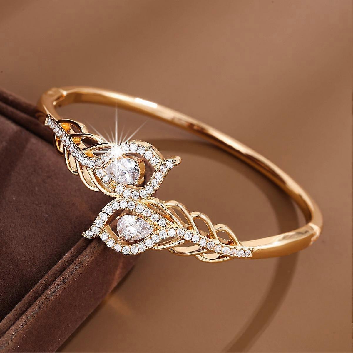 Mode Créatif Plume Design Incrusté Zircon Avancé Léger Luxe Tempérament Versatile Ouverture Bracelet