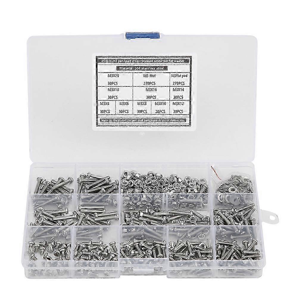 810pcs 304 Edelstahl M3 runder Kopf Schraubenmutter Dichtung Sortiment Set Kit