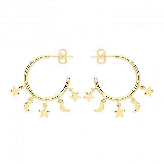Acotis Silver Gold Plated Star & Moon Earrings G51224CP