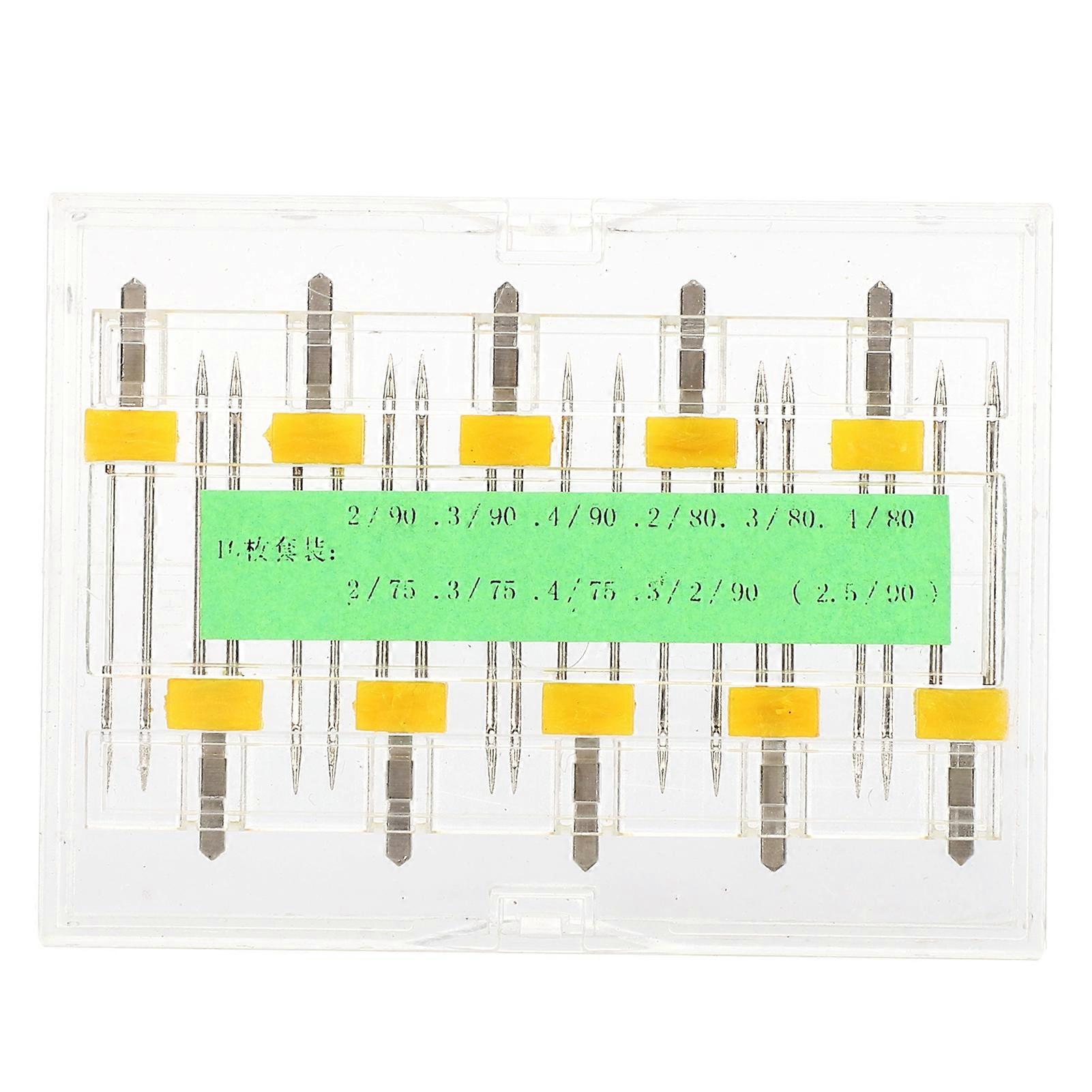10Pcs Twin Needles Multiple Models Double Pins with Plastic Box for Household Sewing Machine