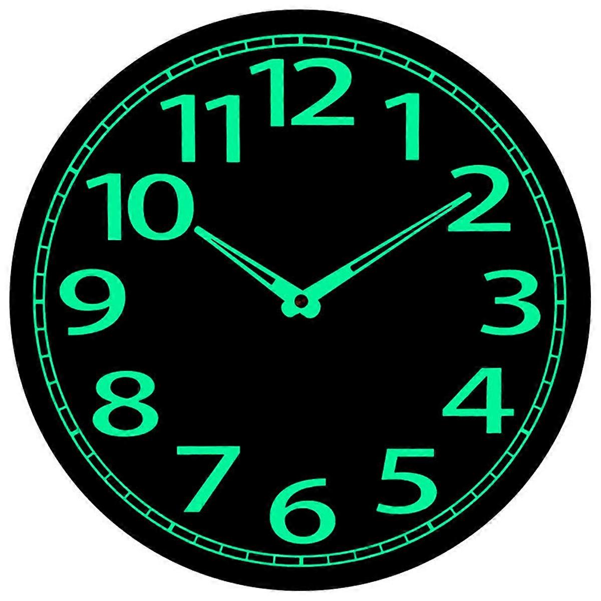 Wooden Glow in the Dark Clock, 12 Inch Silent Non-Ticking, Energy-Absorbing Luminous Wall Clock for