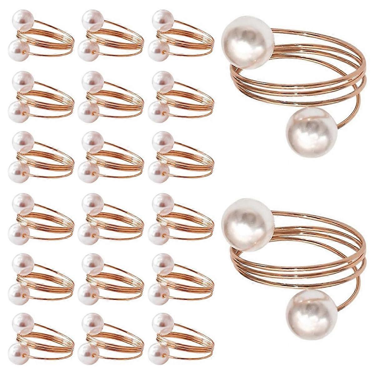 20Pack Rose Gold Napkin Rings, Pearl Napkin Ring Set