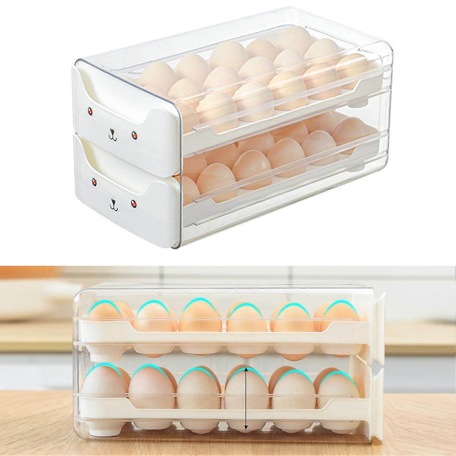 Egg Container Double Layer Drawer Plastic Stackable Clear Egg Storage Box for Fridge Refrigerator 