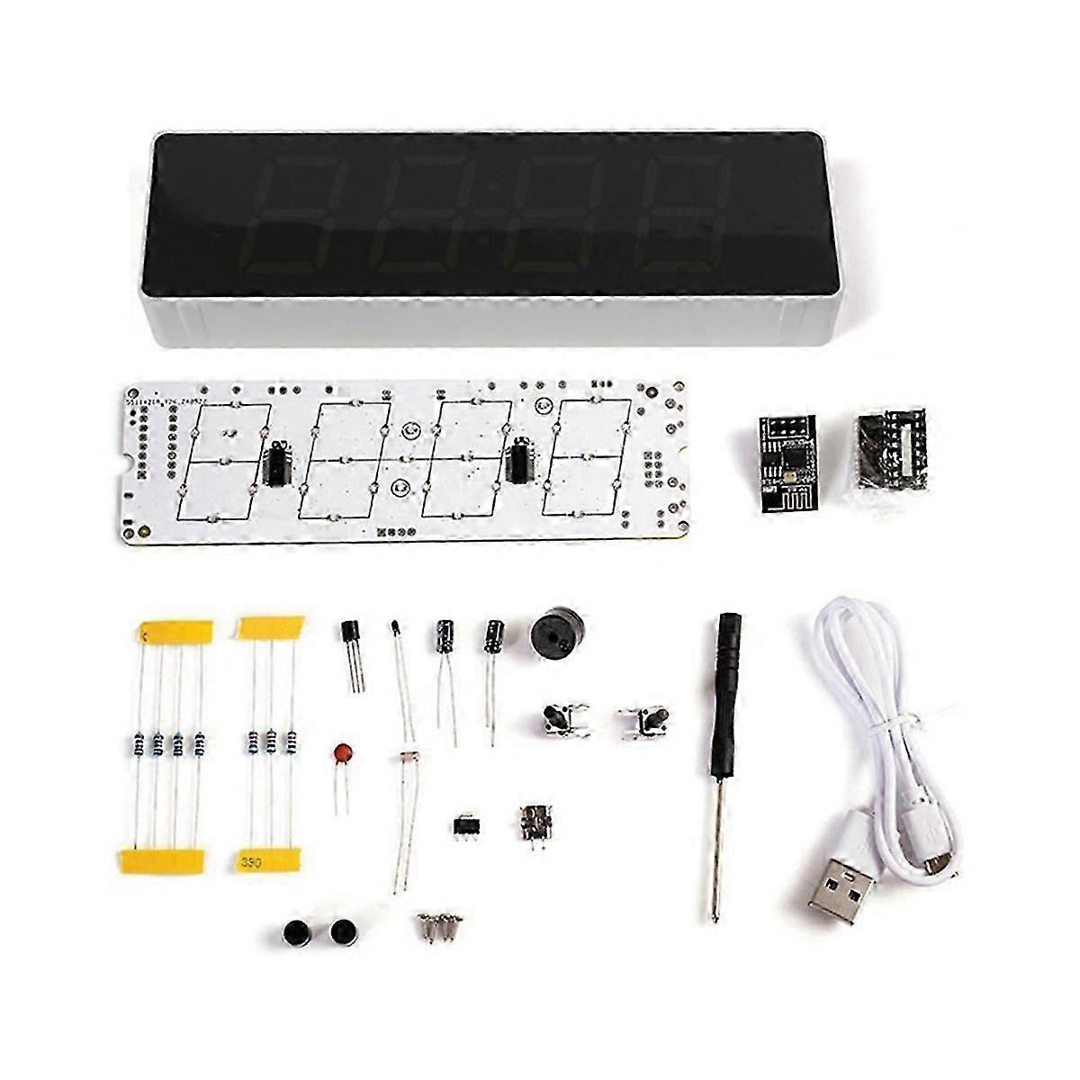 DIY Electronic Kit Digital RGB Colorful LED Alarm Clock Suite 4Digit Date Temperature Clock Solderi