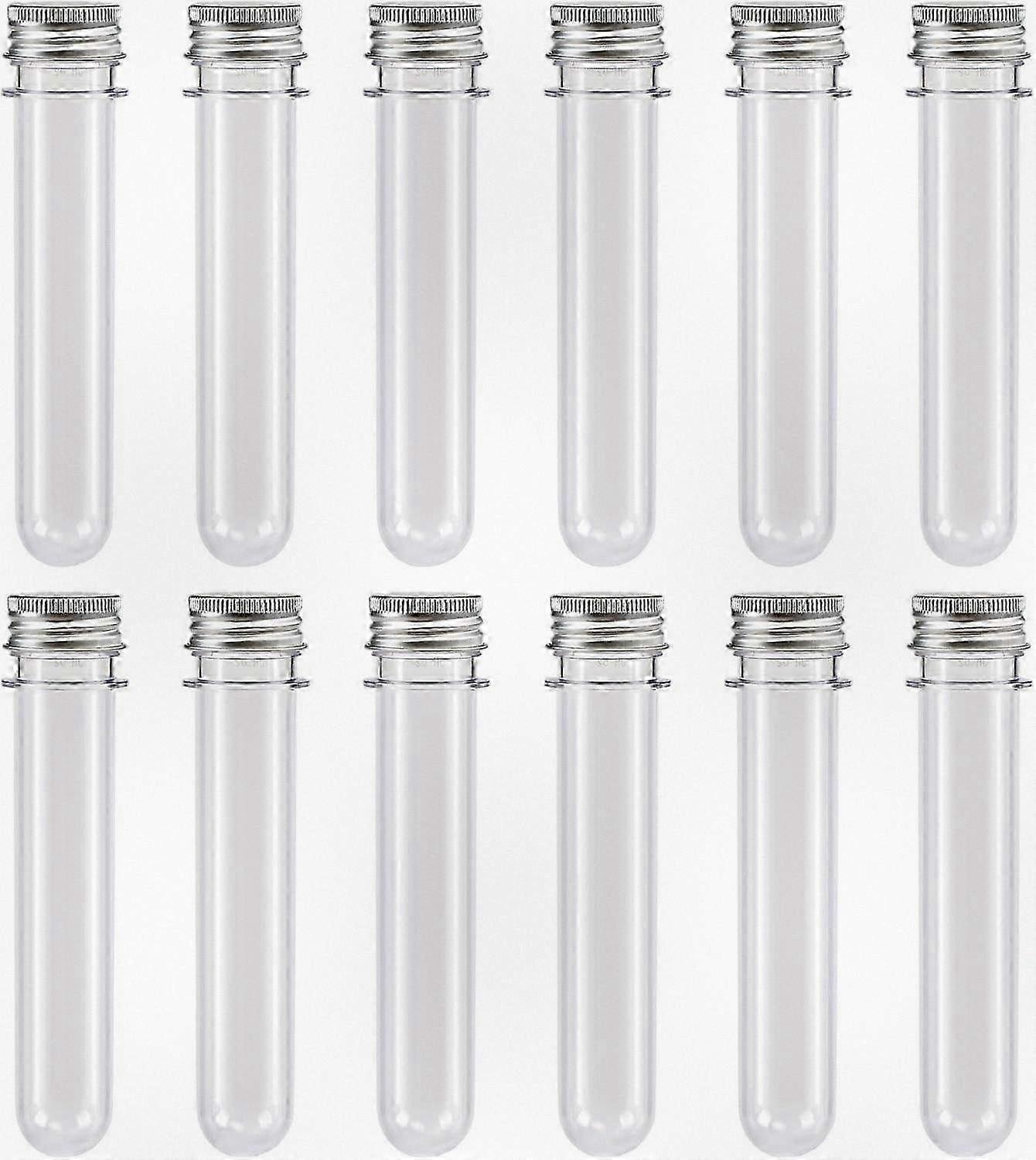 Set of 12 Clear Plastic 40ml Test Tubes with Screw Caps for Lab Use