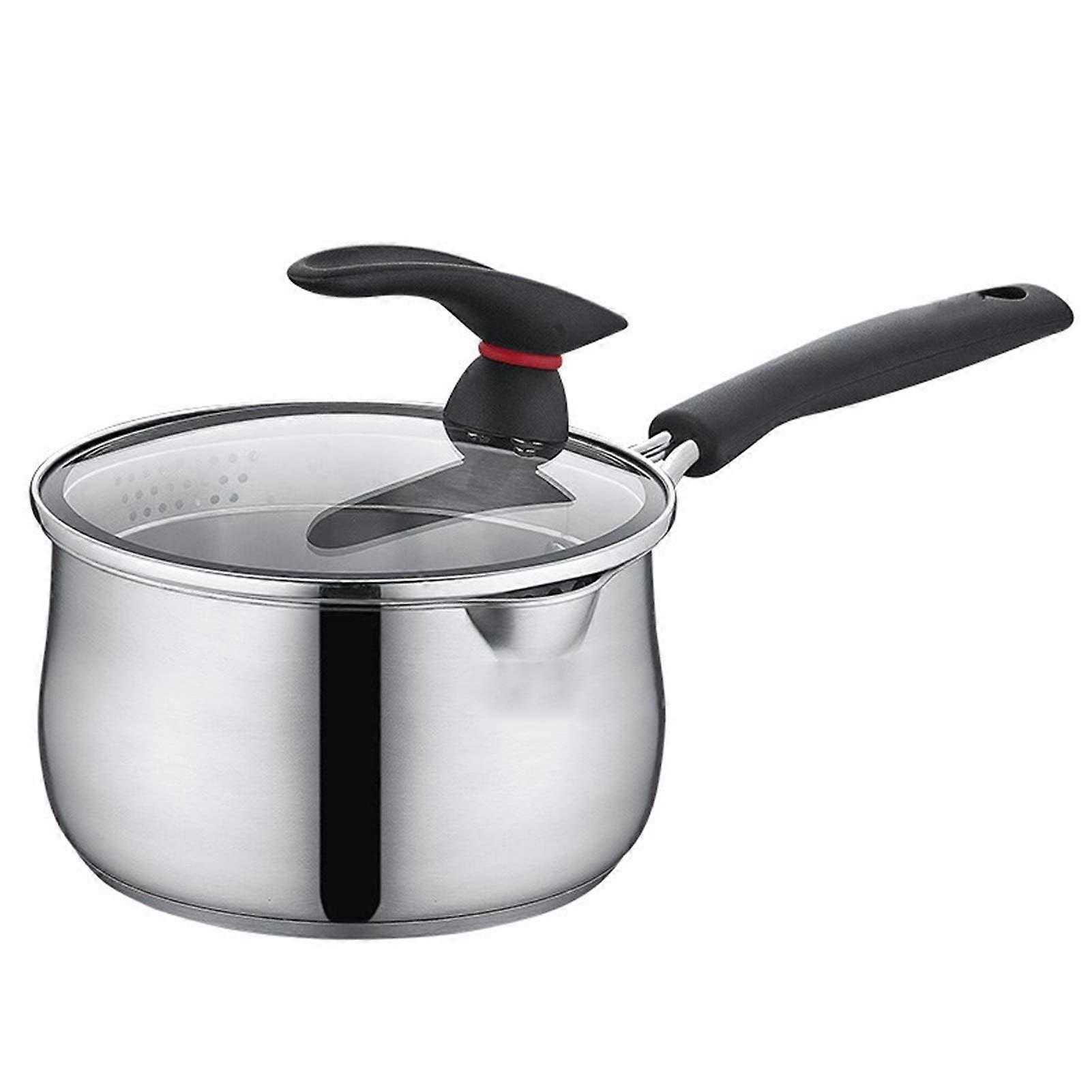 Stainless Steel Milk Pan with Lid 14cm Non-Stick Soup Pan Ergonomic Handle Silver Kitchen Cookware