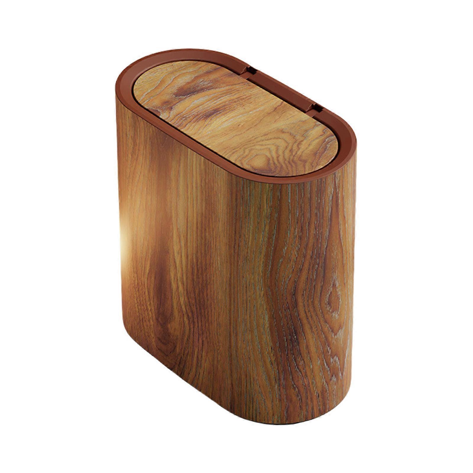 Petite poubelle avec couvercle dissimulé Poubelle parfaite pour les espaces restreints dans la salle de bain ou la buanderie Poubelle Grain de bois