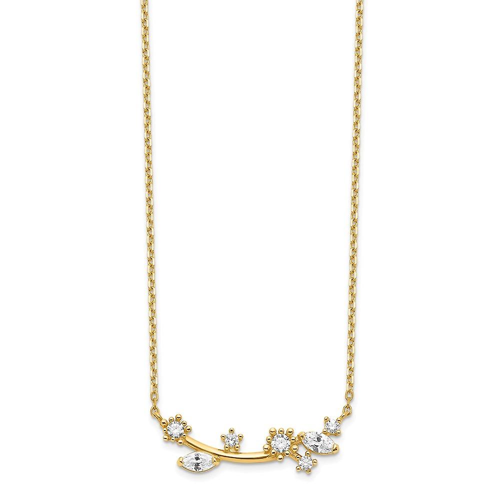 Fleur en or jaune massif 14 carats avec cristal et zircone cubique avec collier ext 2 pouces Collier pendentif 18 pouces pour femmes