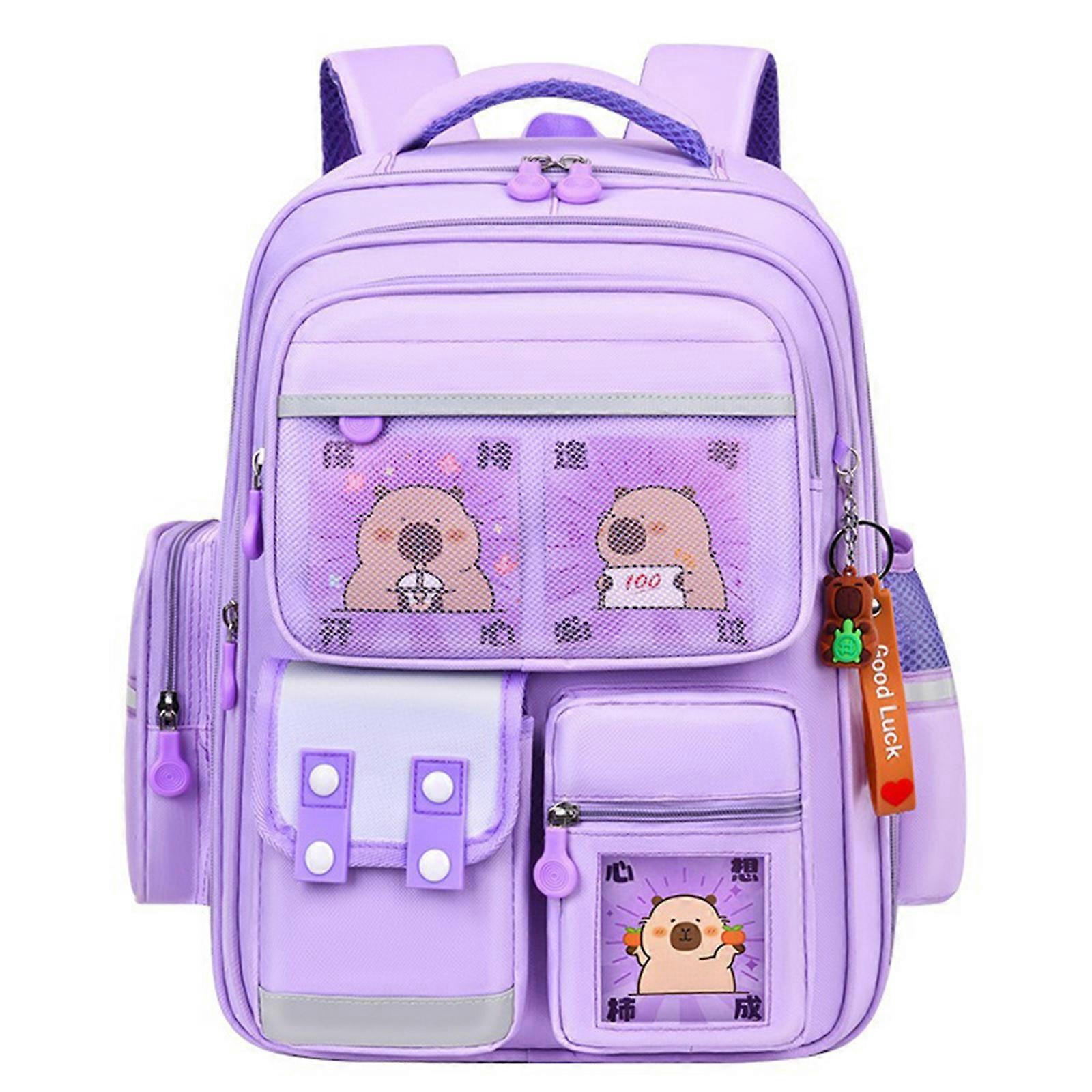 Breathable Capybara Backpack for Kids Lightweight and Breathable Book Bag with Large Capacity and Ergonomic Design Purple small