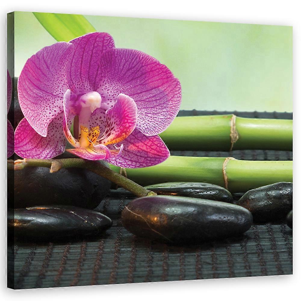 Impression sur toile, Orchidée sur pierres noires - 30x30