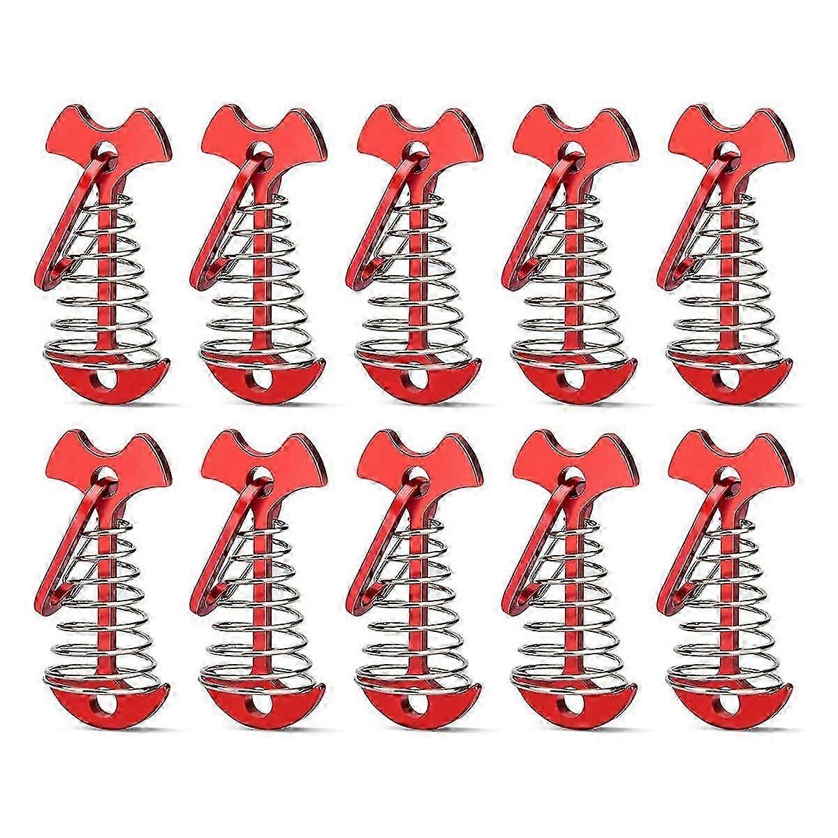 12 יחידות יתדות אוהל אלומיניום קשירת סיפון, יתדות עוגן סיפון, מהדקים לחבל אוהל עם אבזם קפיץ אדום