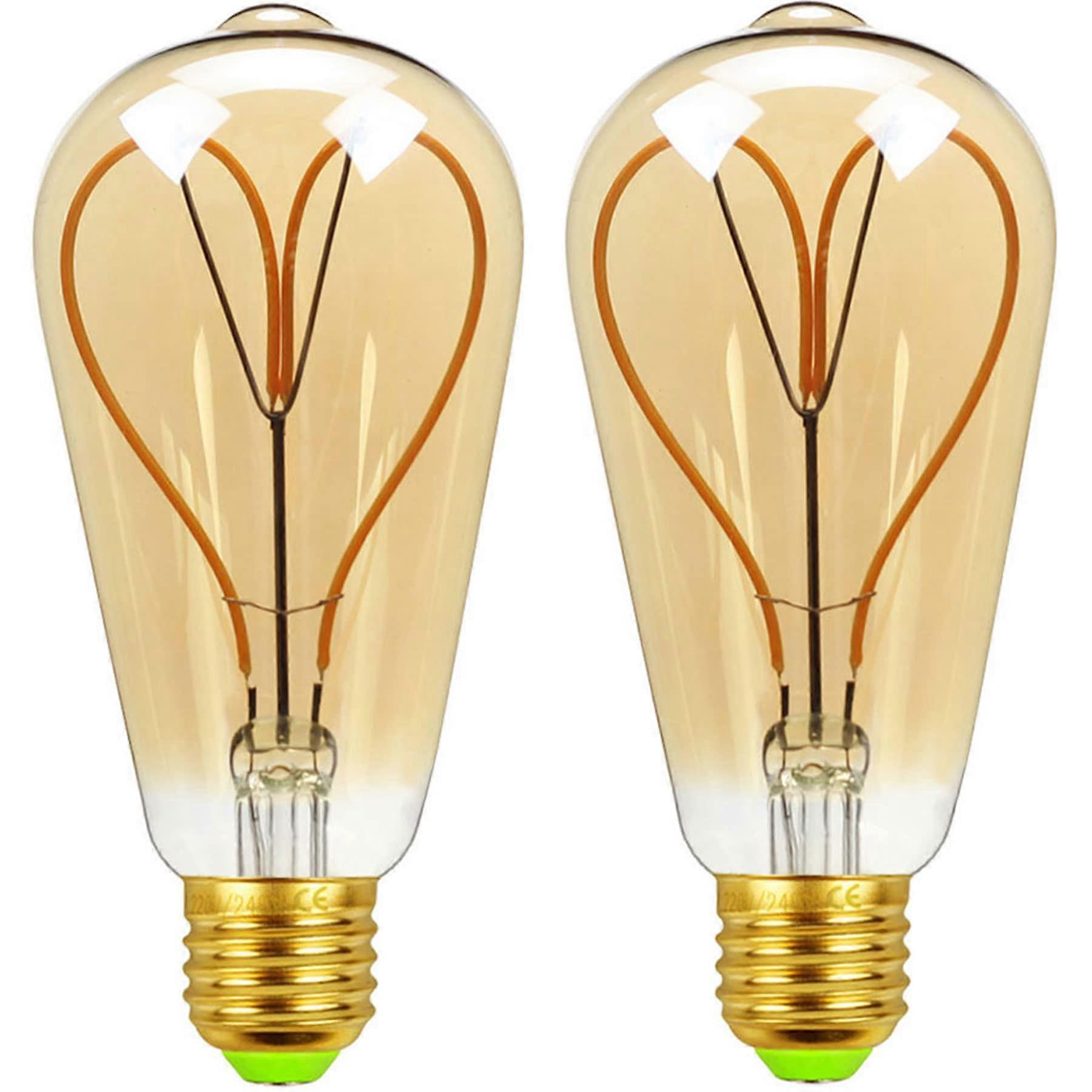 2 Pack ST64 Heart Shaped Filament Light Bulb E26 4W Equivalent 40W, Warm White 2300K