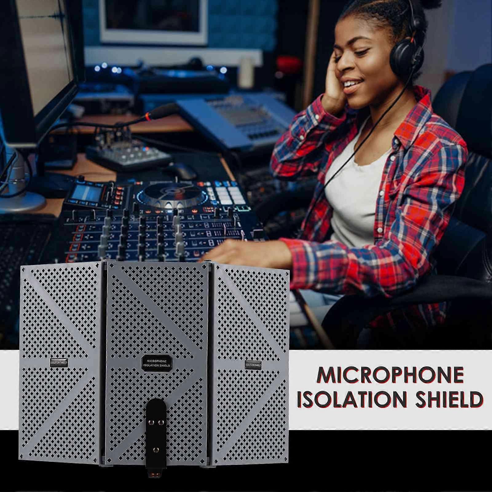 3-door Professional Studio Isolation Folding Pop Filter Microphone Wind Screen with High Density EVA Foam Sound Absorbing Recording Equipment