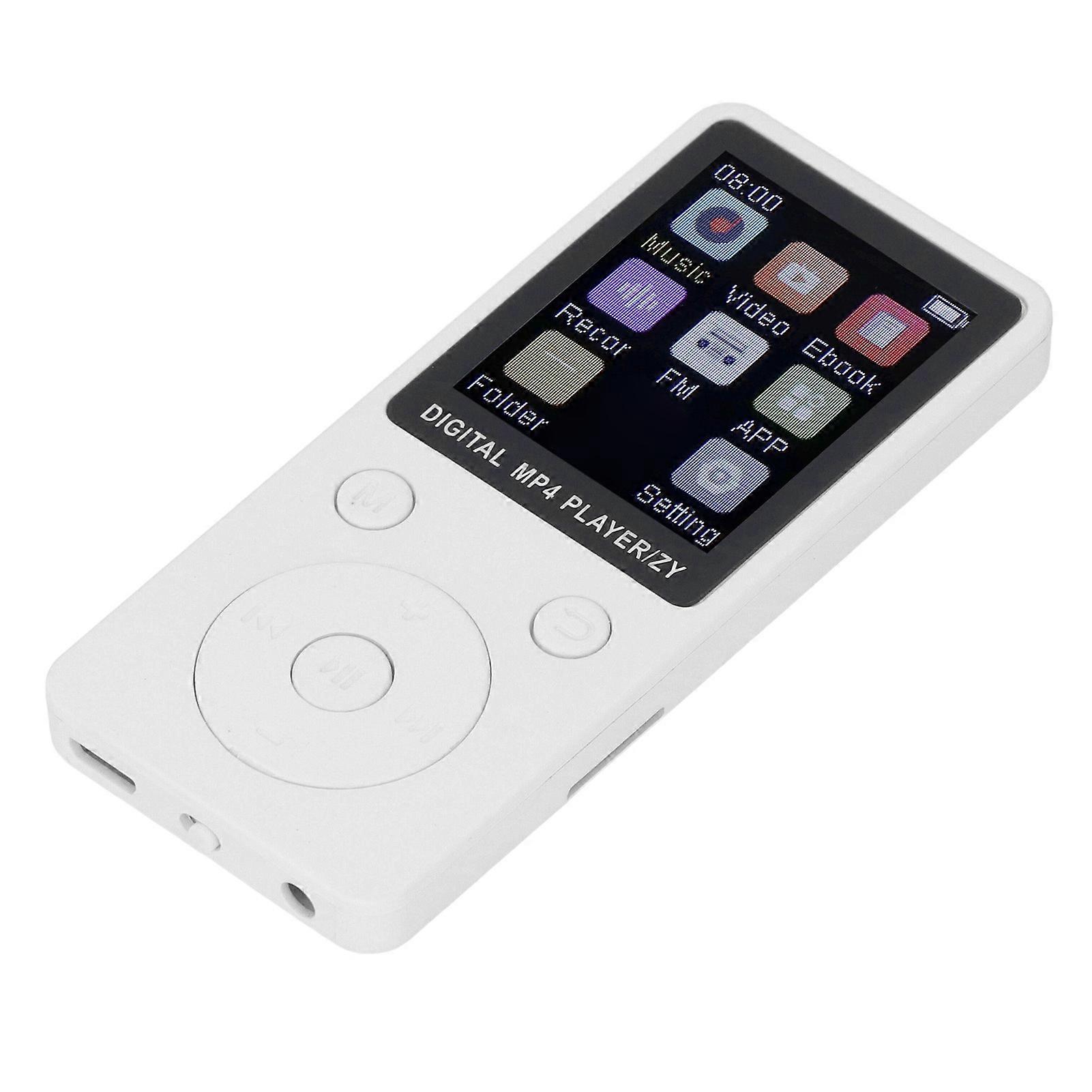MP3 Player 1.8 Inch Color Screen HiFi Sound Portable Music Player Support Picture Video Book Recording 128GB Memory Card White 