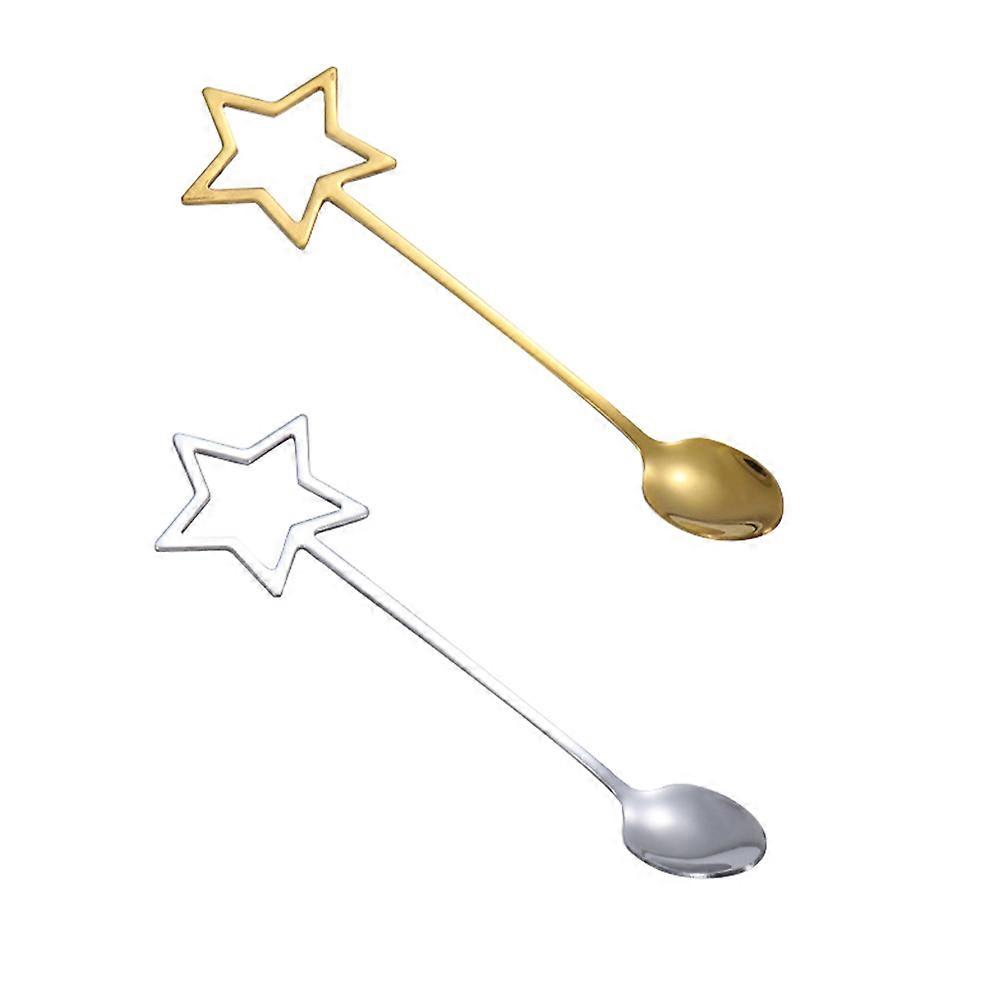 2pcs Stainless Steel Dessert Spoons Hollow Ice Cream Flatware