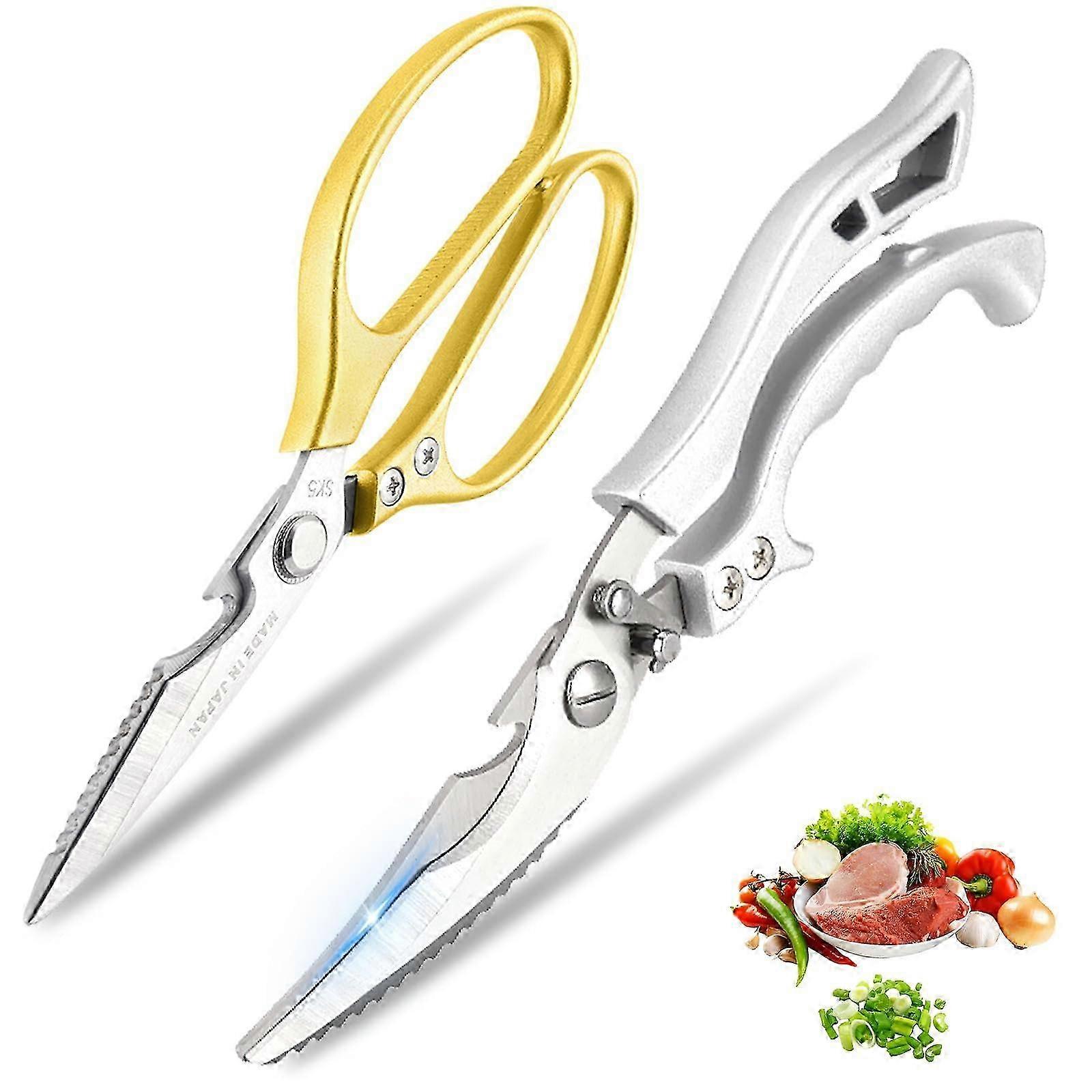 2 Pack Premium Kitchen Scissors for Meat Bone Veg Herbs Cooking