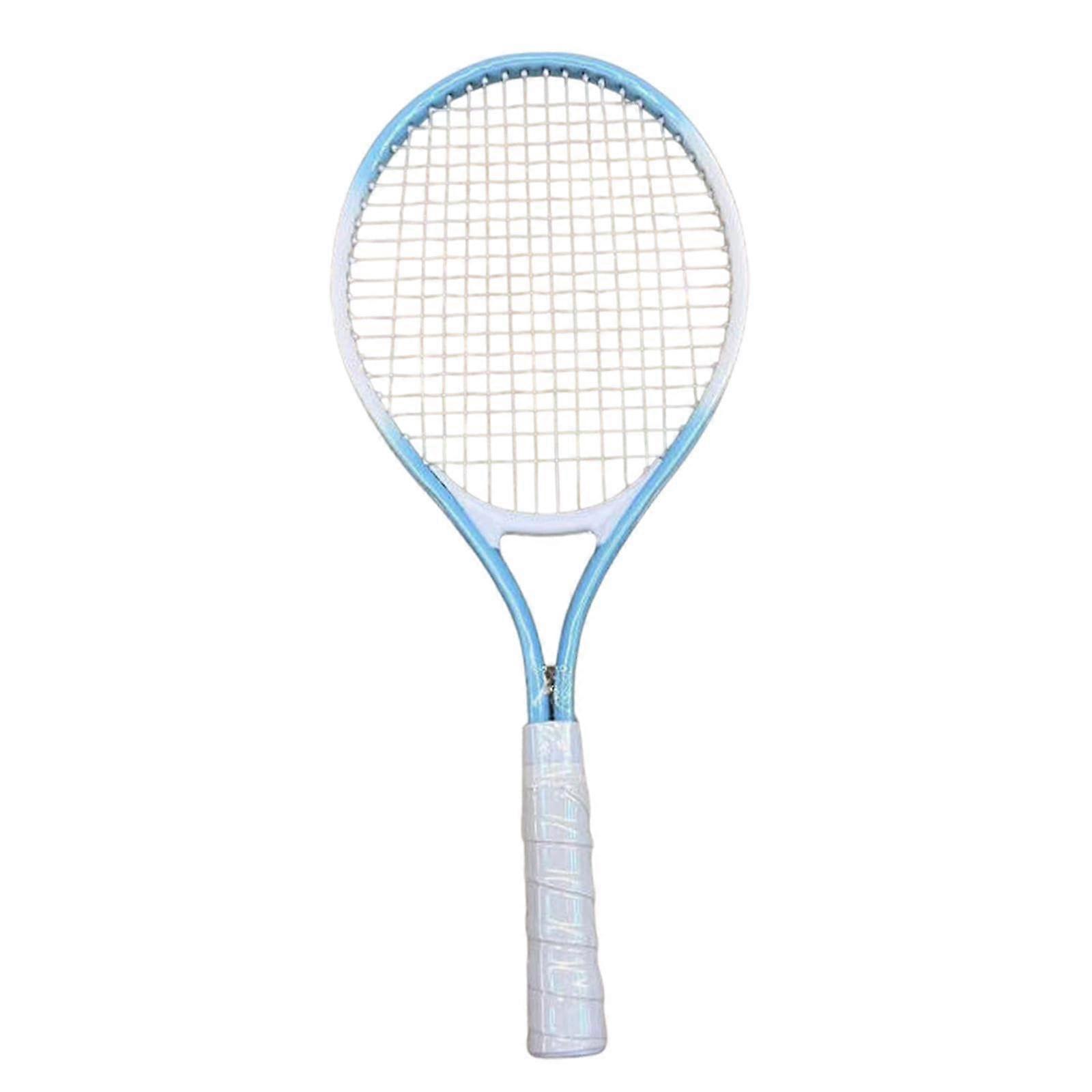 Tennis Racket for Beginners, Shockproof High Strength Design with Nylon Strings, Portable Blue and White Garden Equipment
