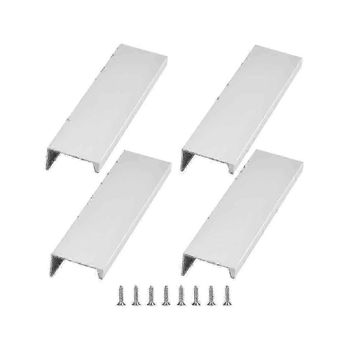 4 Pcs Finger Edge Pull Silver Concealed Handle Modern Style Curved Drawer Handle Aluminum Alloy Inv