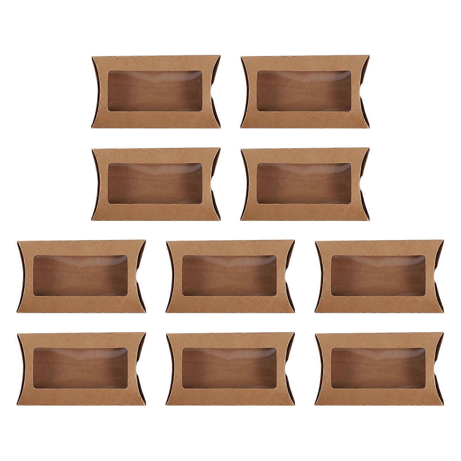 Clear Window Present Boxes Pillow Shape for Gift Packaging 10Pcs Brown