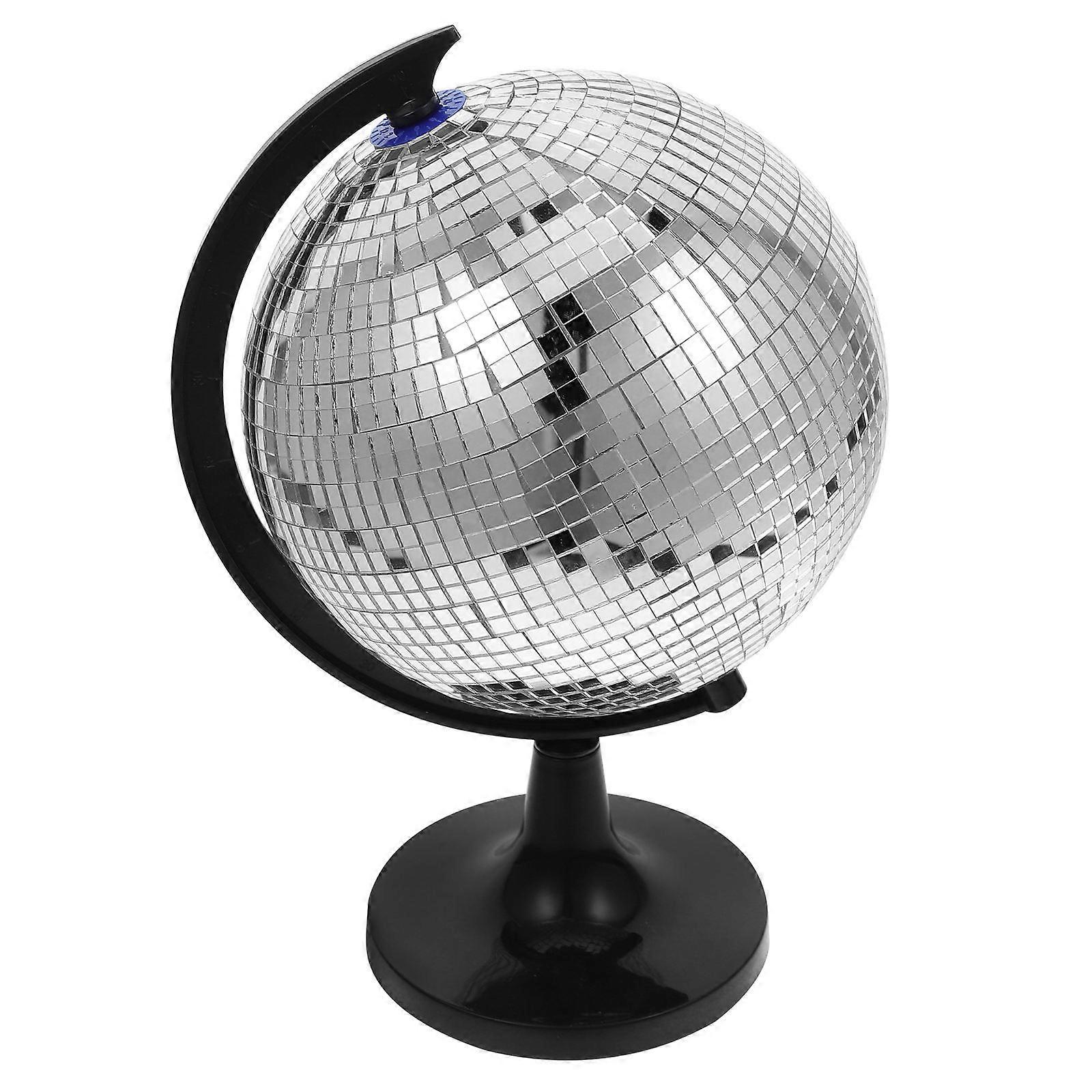 Spinning Mirror Ball Globe Desk Decor for Home Office Party Reflective Silver Ornament with Enchanting Light Projections