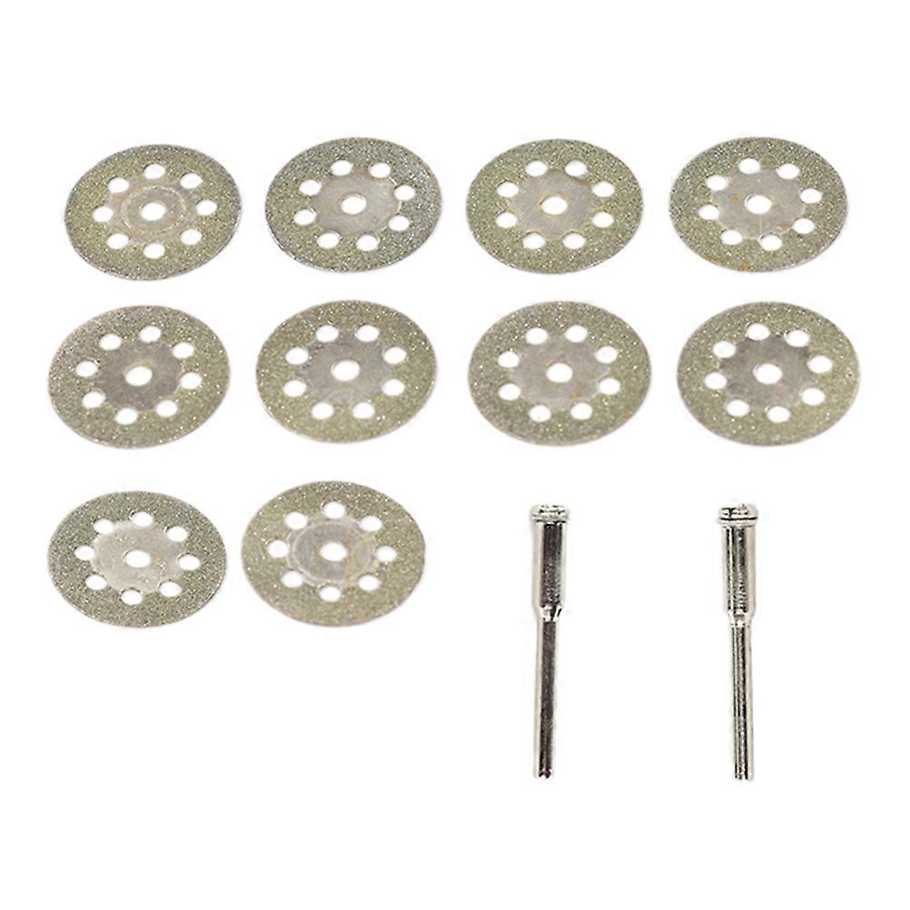 Grinder Discs Mini Rotary Tool Bits Diamond-Coated 20mm For Diy Projects Hobbyists 10Pcs Discs 2 Rods Silver