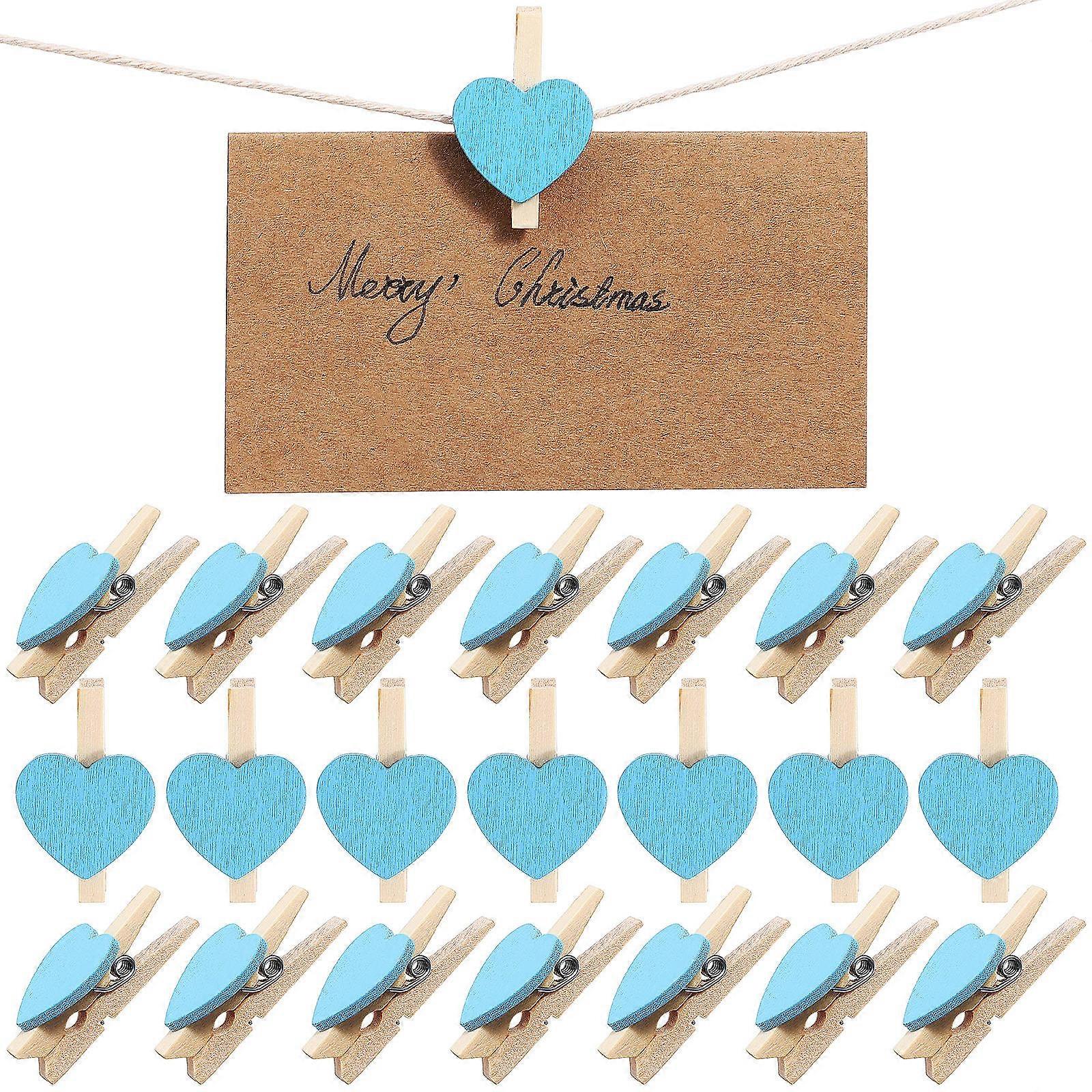 Clips for Photo and Painting Love Wood Clips Small Heart Shape for Home Decoration 50Pcs Blue