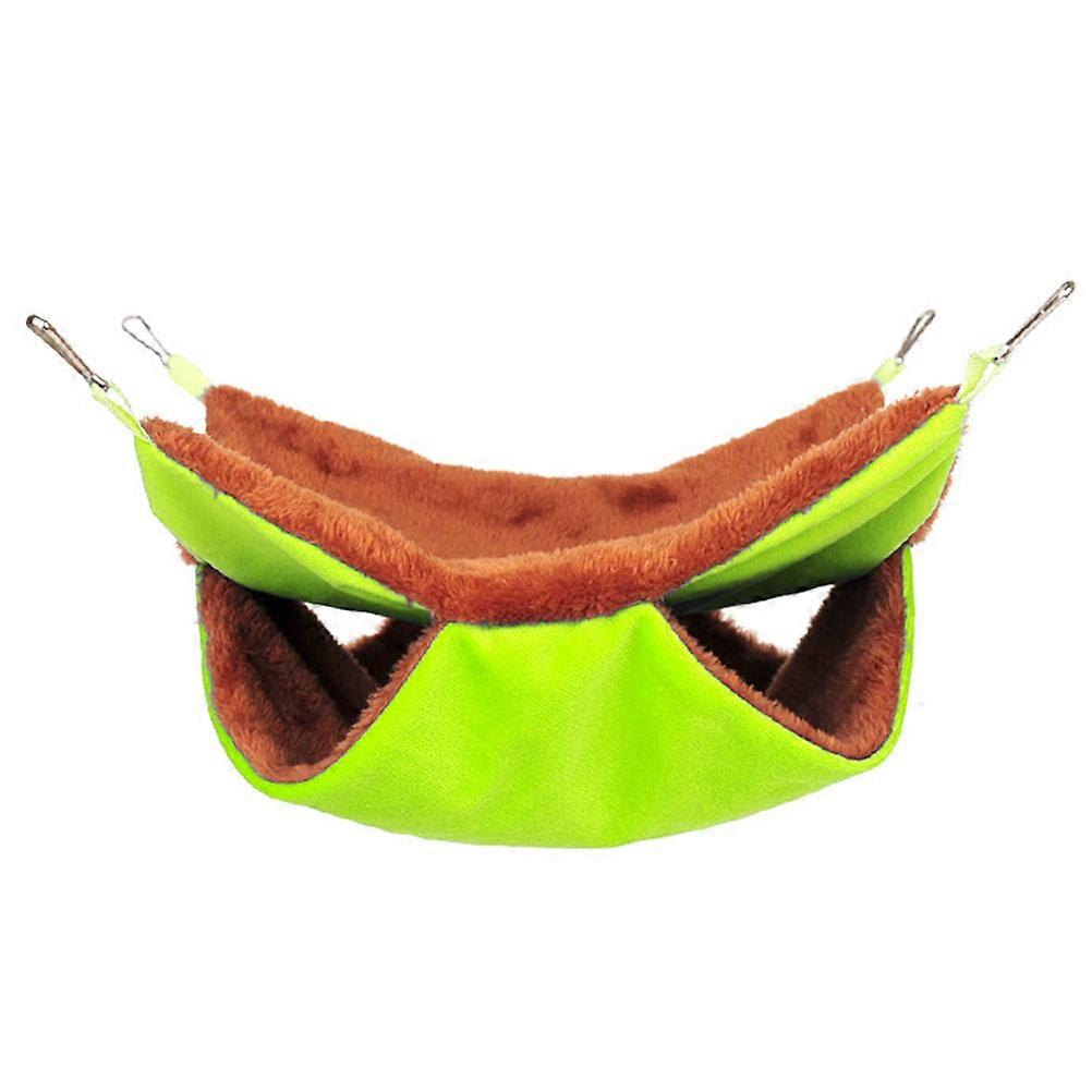 Sleeping Pouch For Sugar Gliders Double Layer Thicken Pet Hammock Warm Plush Bed For Squirrel Green Size S 1Pcs