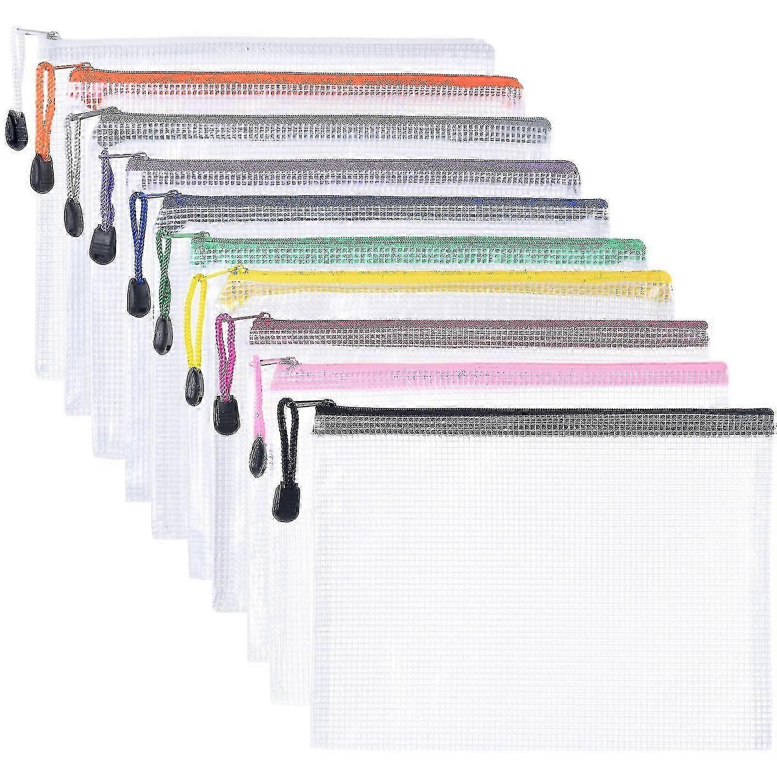 10 stykker Zippered Document Folder, Mesh plast dokumentpose A5, lekser og reisetilbehør