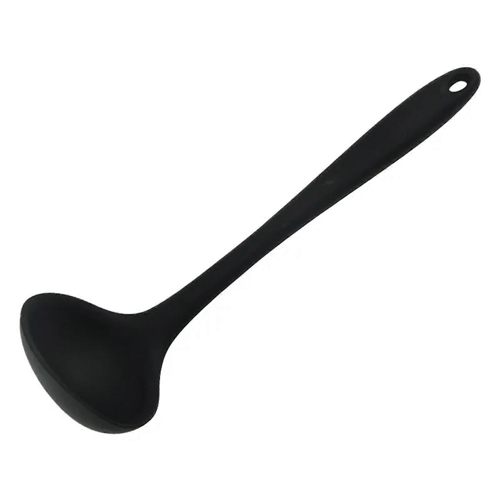 Tafellöffel Silicone Soup Ladle with Curved Handle, Non-Stick Round Spoon for Dinner Tableware, Black Color