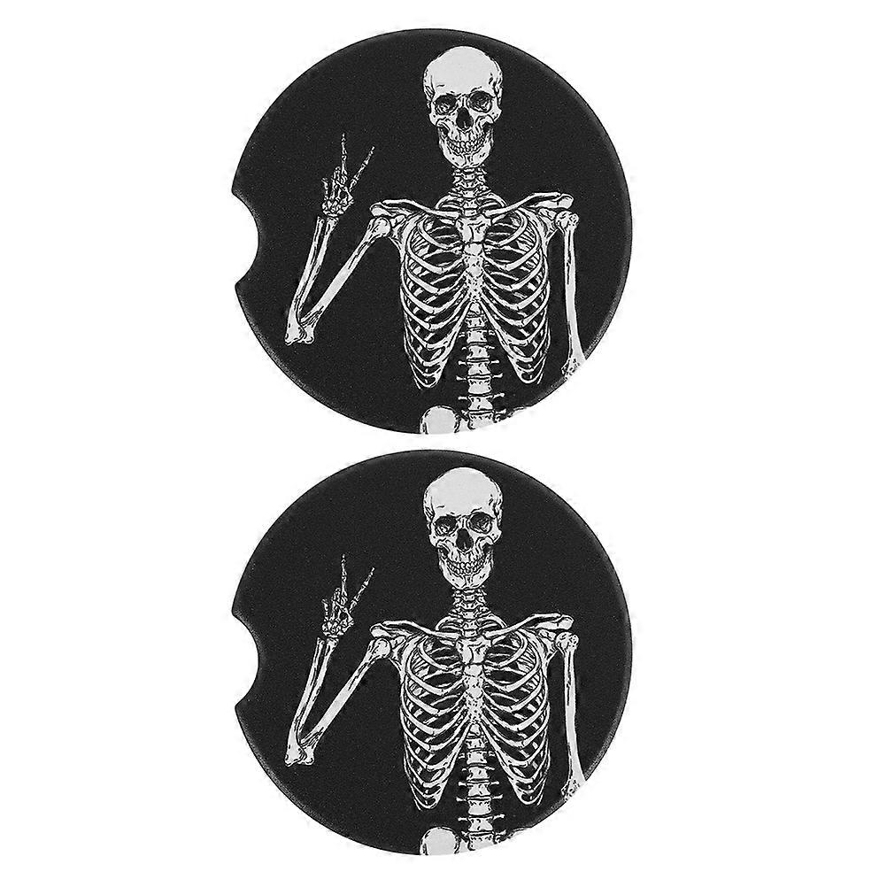 Cup Coasters Decorative Cup Mats Wear-Resistant Skeleton Pattern Black 2Pcs